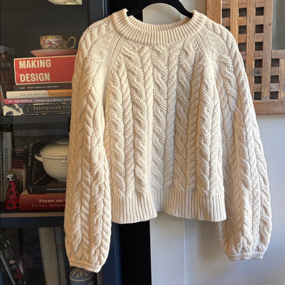 J. Crew 100% Cashmere Cream Cable Knit Sweater Small - Picture 4 of 9
